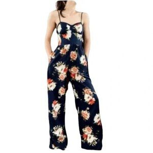 Band of Gypsies Floral Sweetheart Navy Corset Wide Leg Jumpsuit